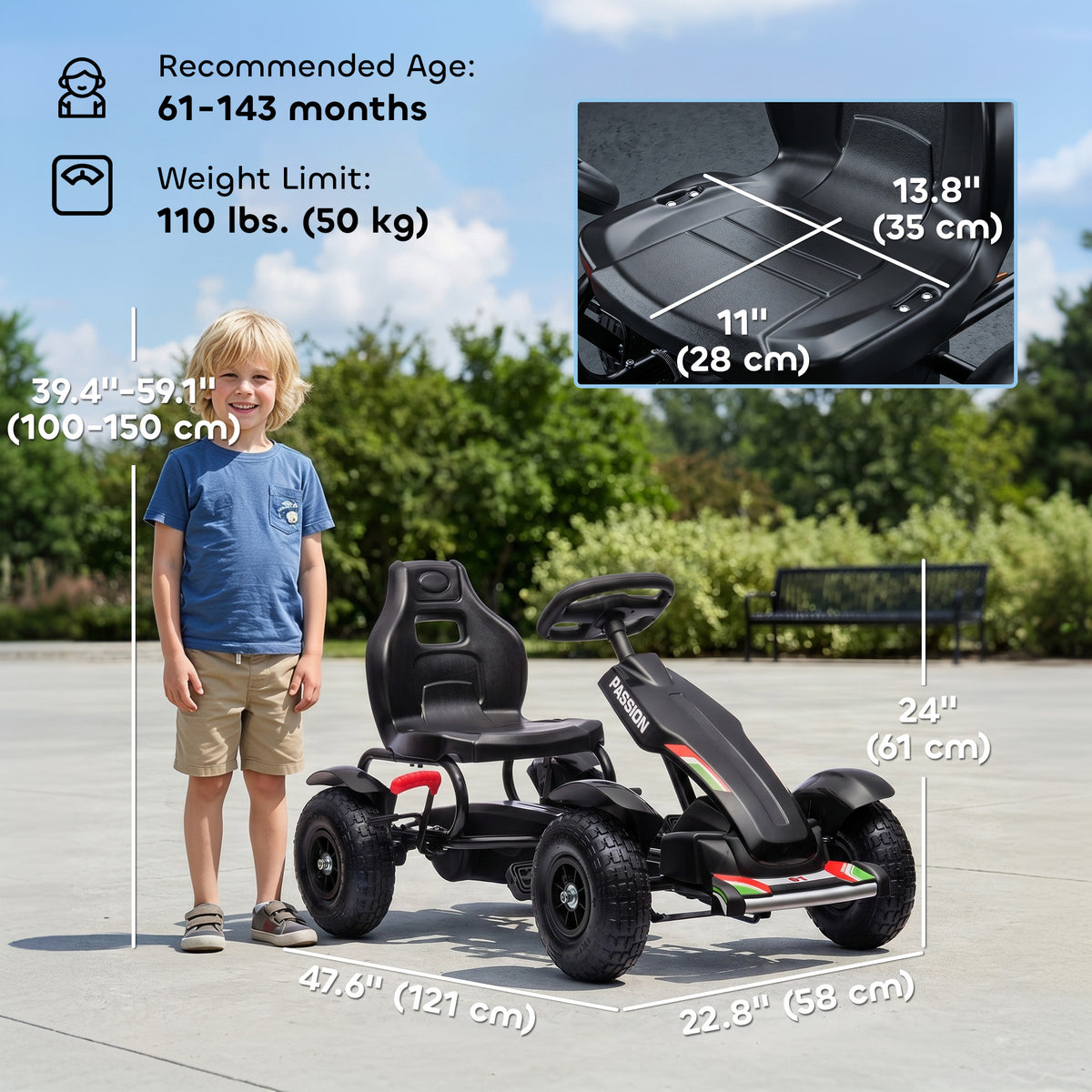 Pedal go kart for kids with handbrake