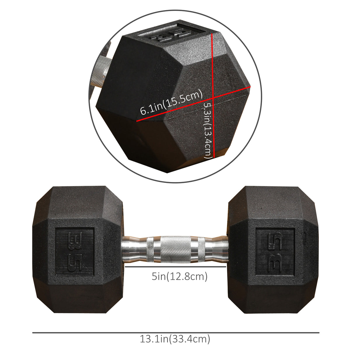 Mancuerna hexagonal de caucho de 35 lb