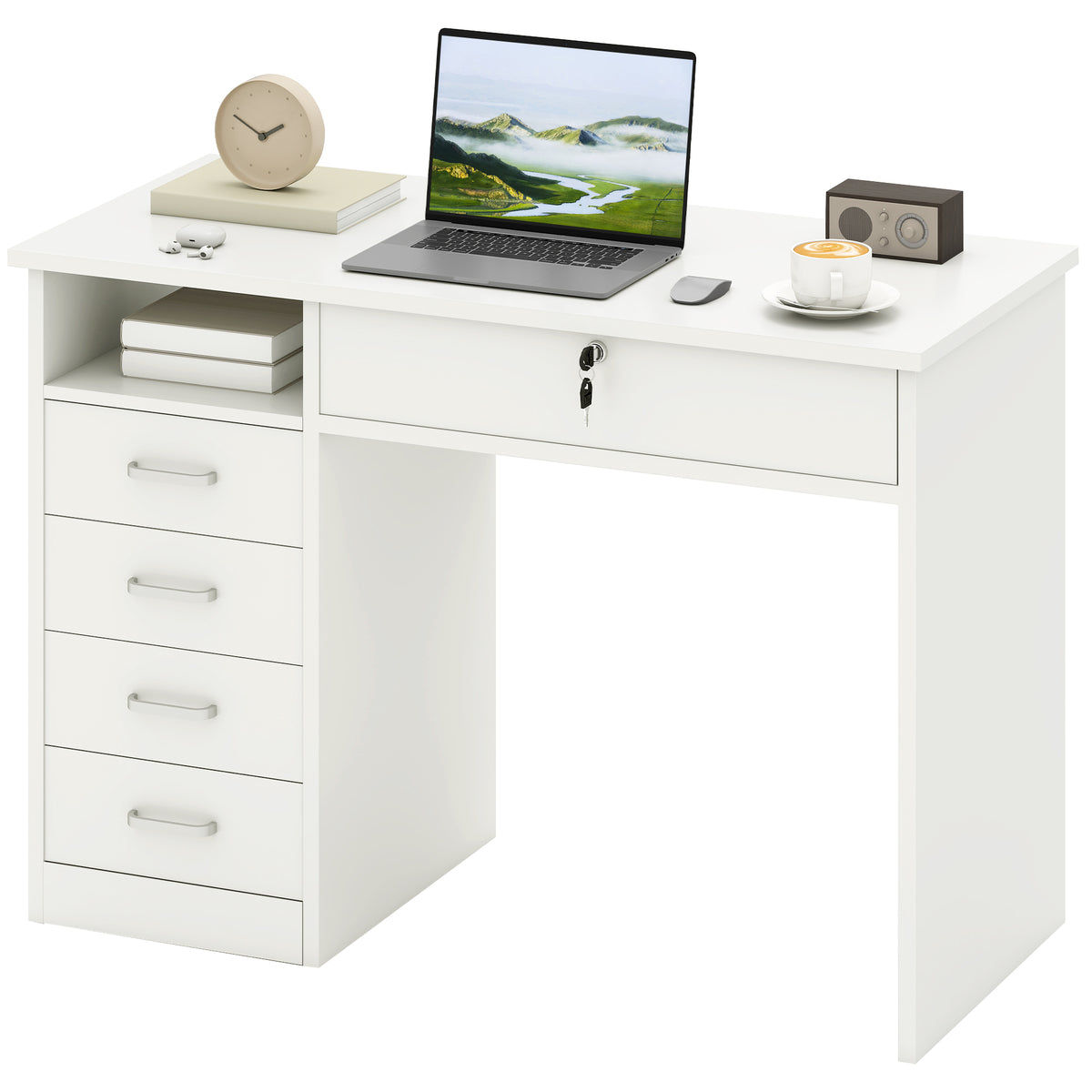 Computer Desk with Lockable Drawer and Storage
