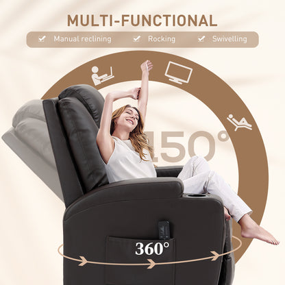 Swivel massage reclining armchair in faux leather