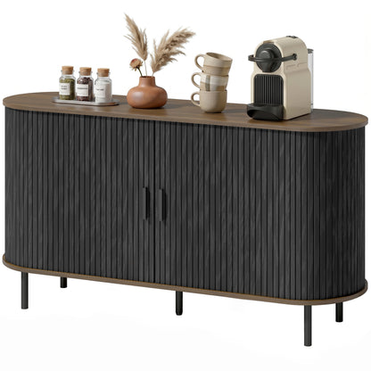 Fluted Sideboard Buffet Cabinet with Sliding Doors Adjustable Shelves