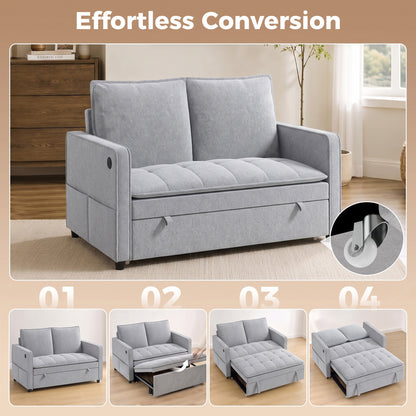 Velvet Convertible Sofa Bed with USB Ports