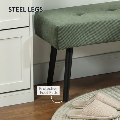 Tufted Corduroy Upholstered Bench with Steel Legs
