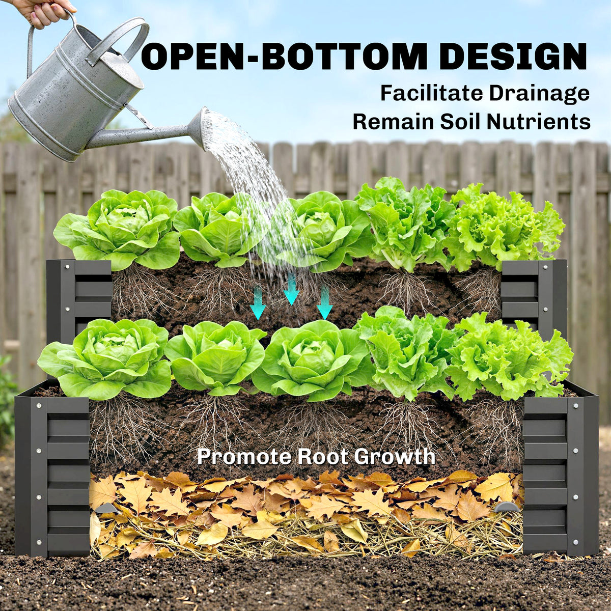 Jardinera elevada de 2 niveles de acero galvanizado 119 x 102 cm