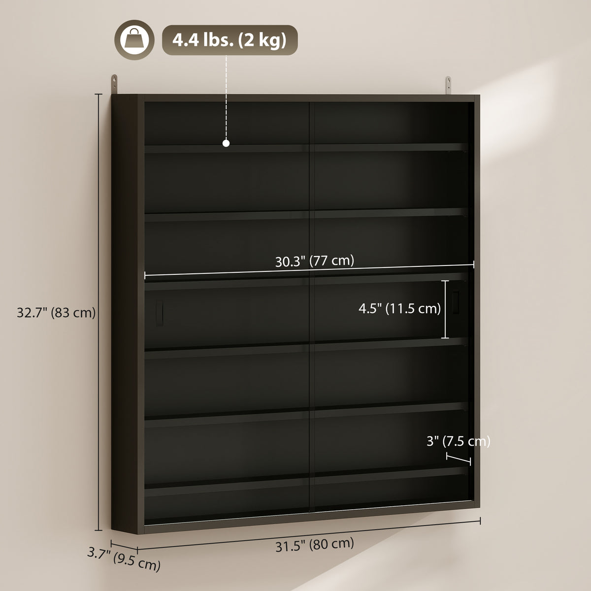 Vitrina expositora de pared de 7 niveles con puertas de vidrio