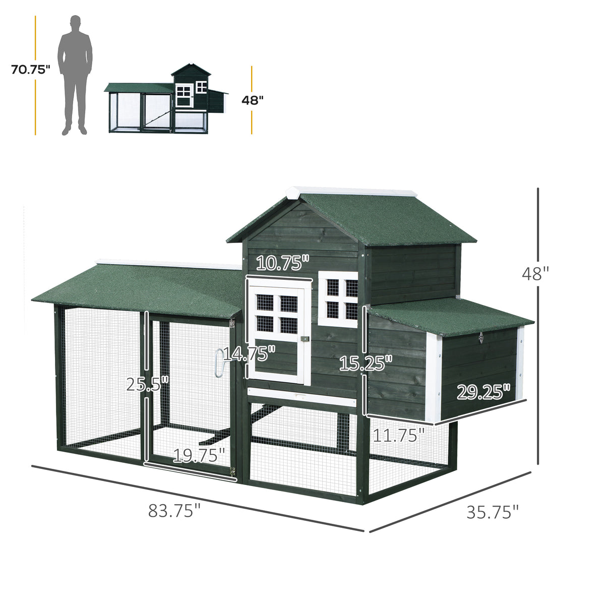 Wooden Chicken Coop with Run and Nesting Box