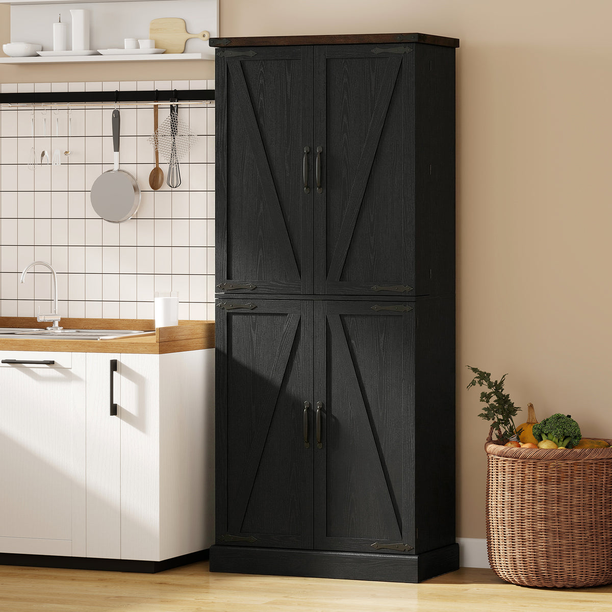 Farmhouse Kitchen Pantry Cabinet 72 in