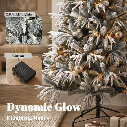 Pre-lit flocked artificial Christmas tree