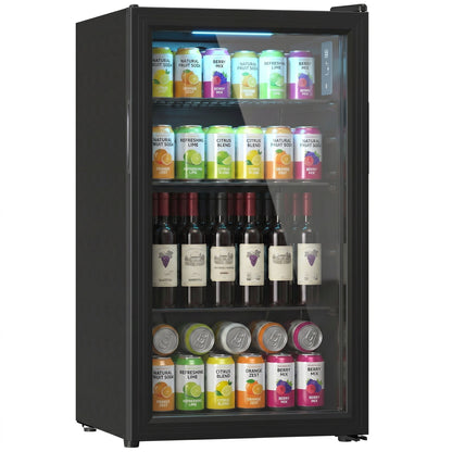 Beverage fridge with glass door and steel