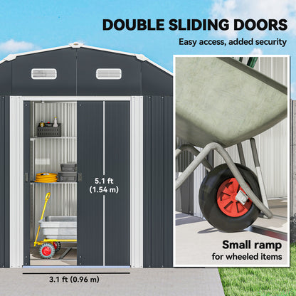 8 x 4 ft Garden Storage Shed Galvanized Steel Sliding Doors