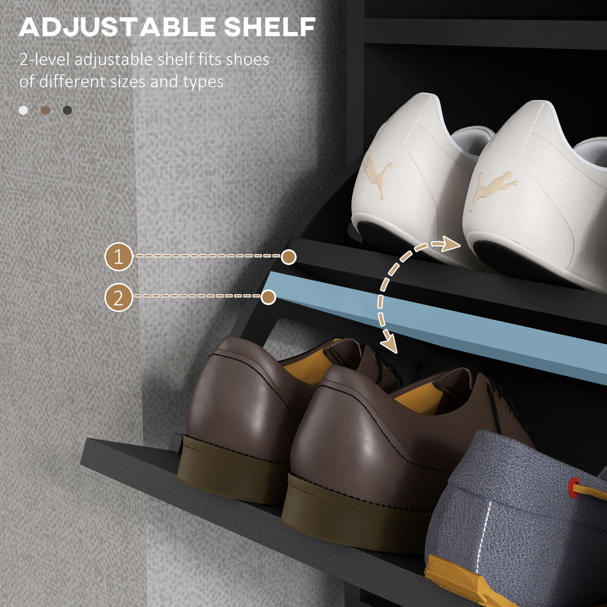 Modern shoe cabinet with two flip drawers