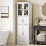 Armario alto de baño de madera y vidrio
