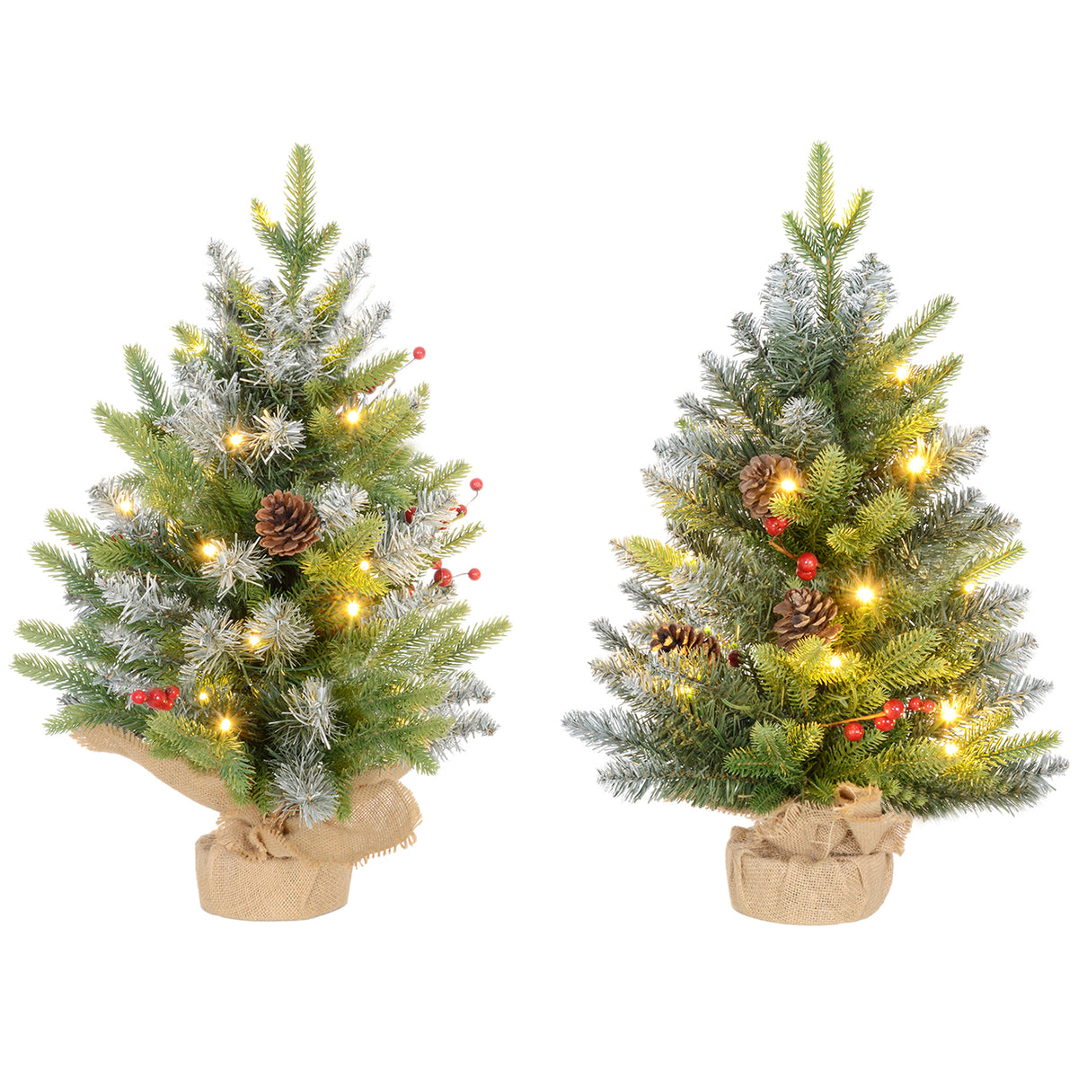 Pre-lit artificial Christmas trees 60 cm — Set of 2