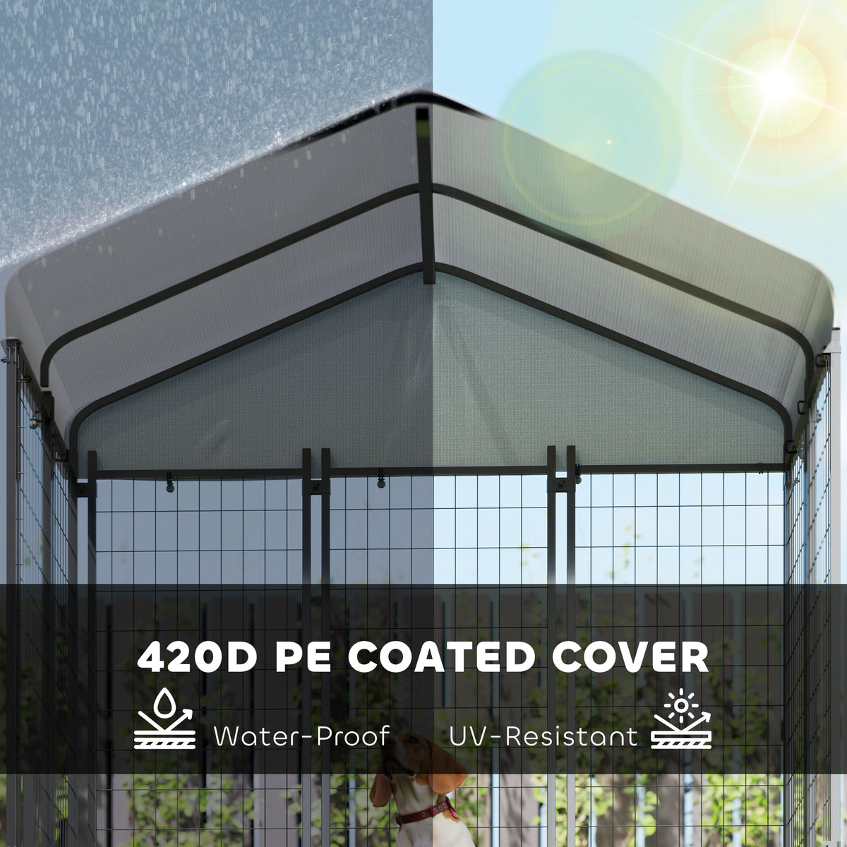 Caseta exterior de metal con techo impermeable