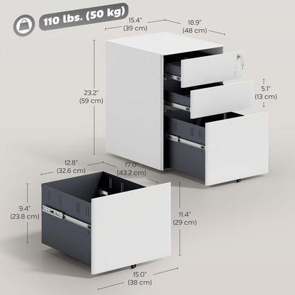 Mobile Filing Cabinet 3 Drawer with Wheels