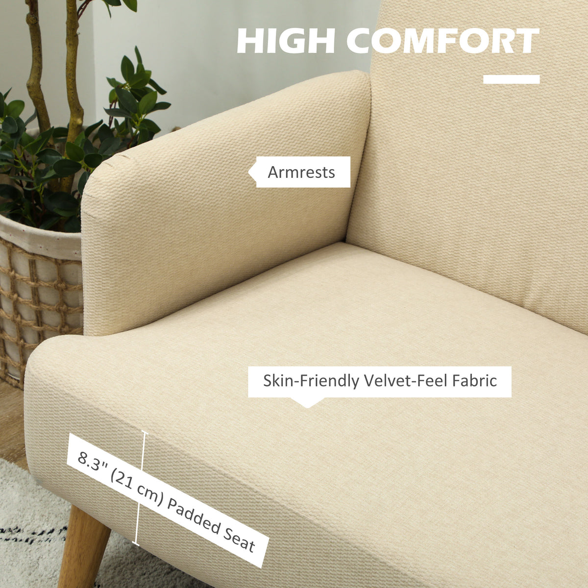 Loveseat 2 Seater Velvet Feel Fabric Thick Padding