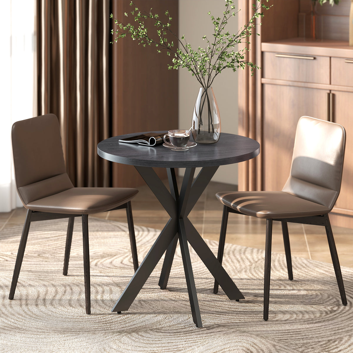 Mesa de comedor redonda contemporánea de 74 cm con patas cruzadas