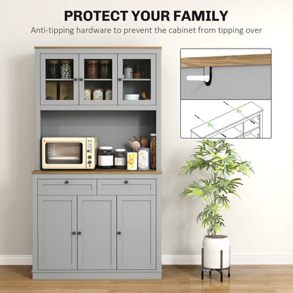 Aparador de cocina con espacio para microondas y puertas de cristal