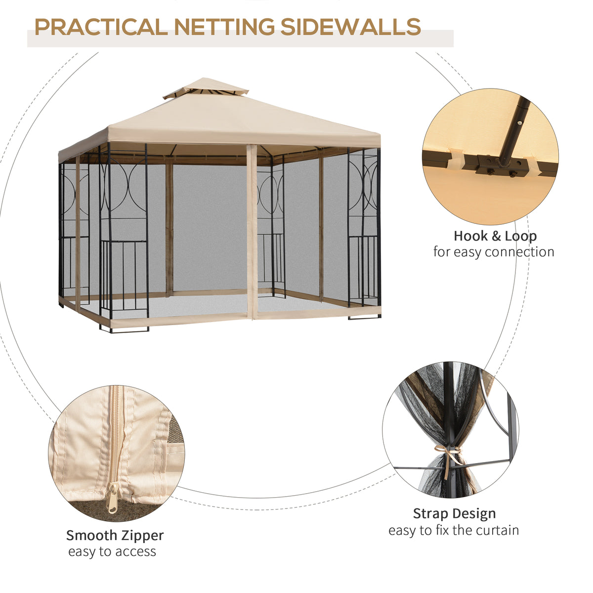 Double Roof Patio Gazebo with Mosquito Netting 10x10ft