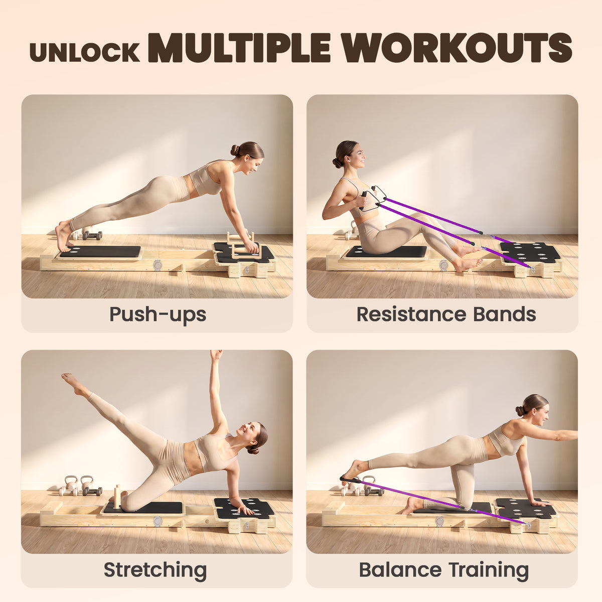 Reformer de Pilates plegable de madera