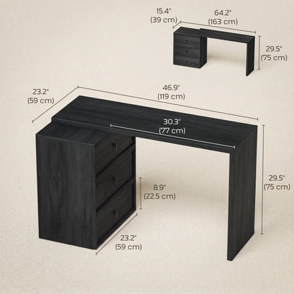 L-shaped computer desk with three drawers