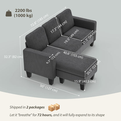 Sofá seccional en L con chaise longue o puf