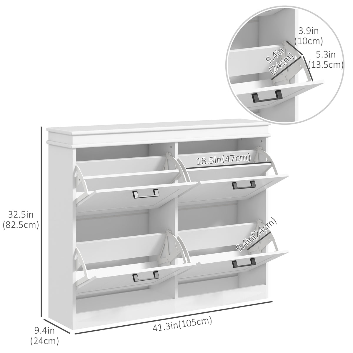 Narrow shoe storage cabinet with 4 flip drawers