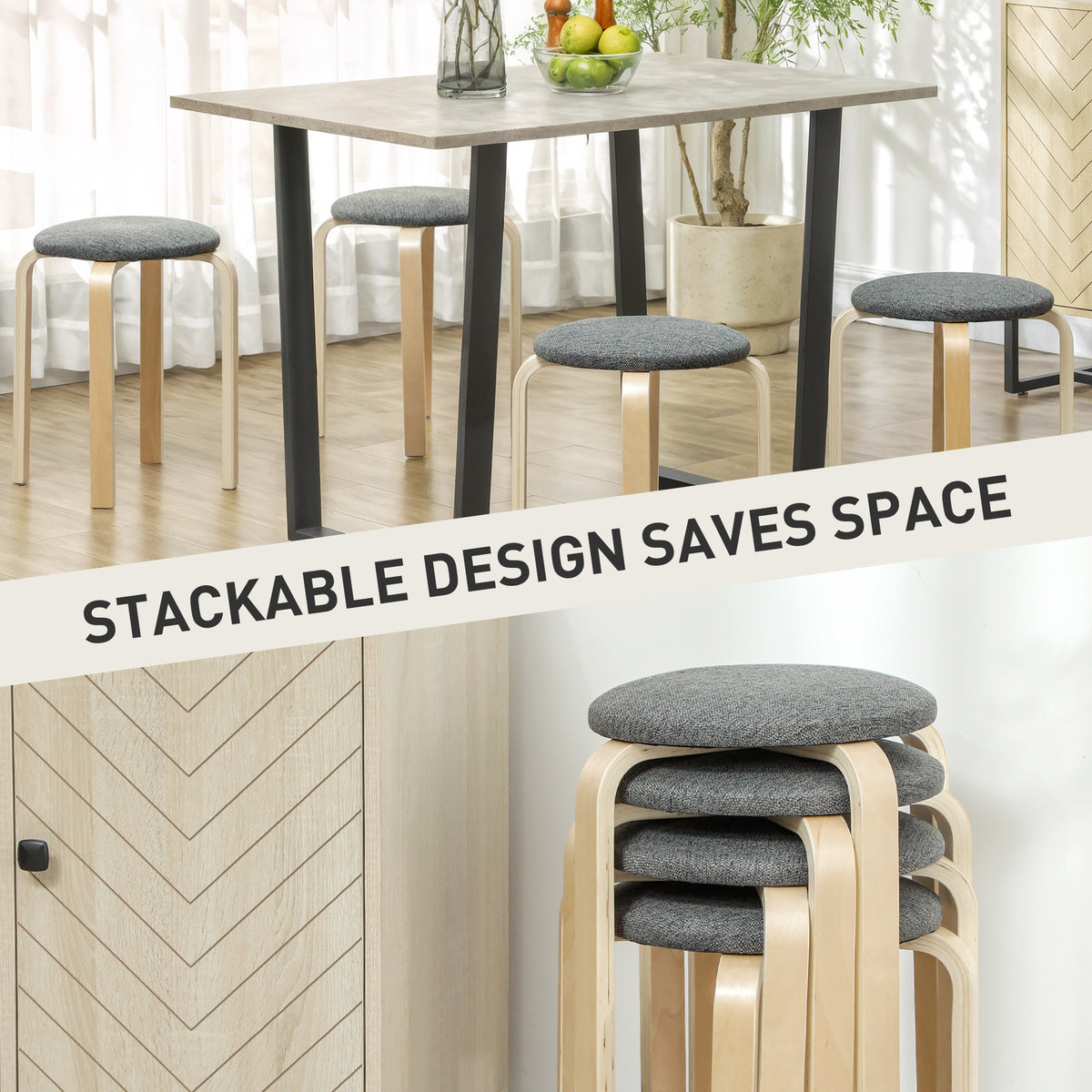 Stackable Wood Kitchen Stools Set of 4