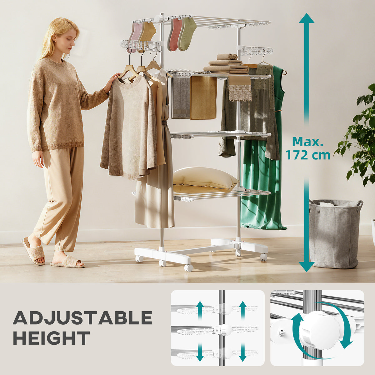 3-Tier foldable clothes drying rack stainless steel