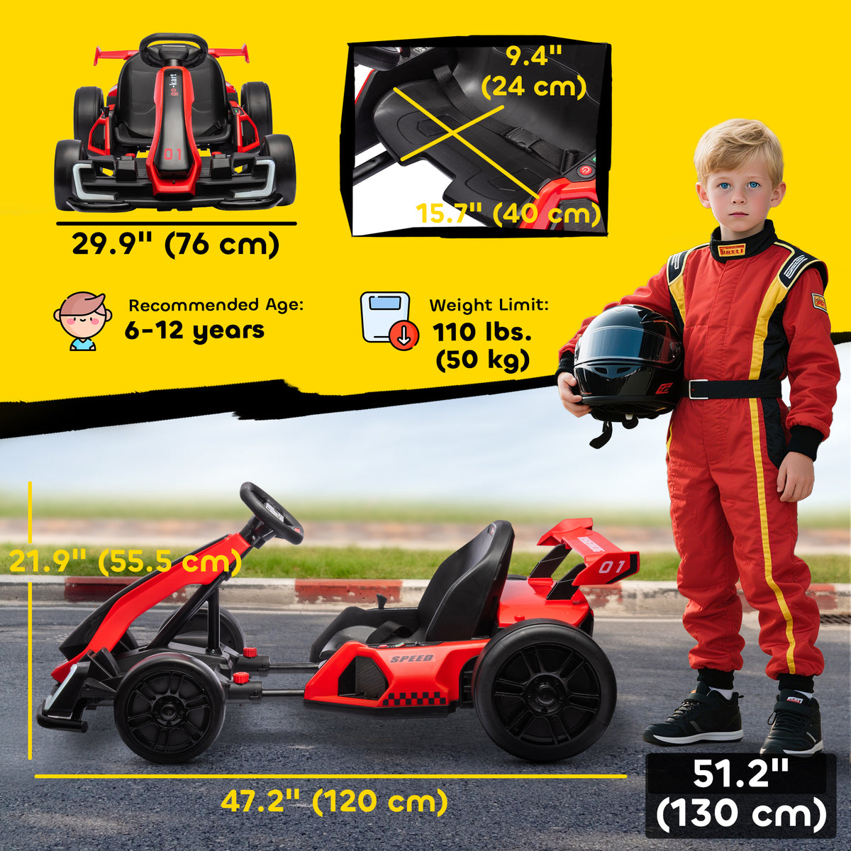 Electric Go Kart 24V Kids with Adjustable Seat