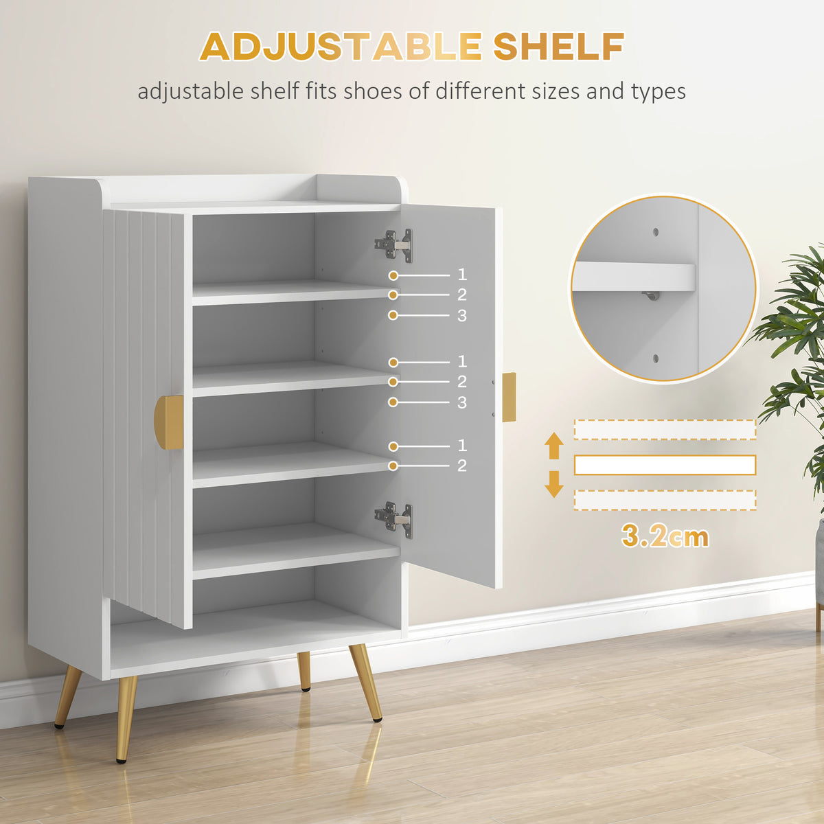 Narrow Shoe Cabinet 4-Tier Adjustable Shelves, 15 Pairs