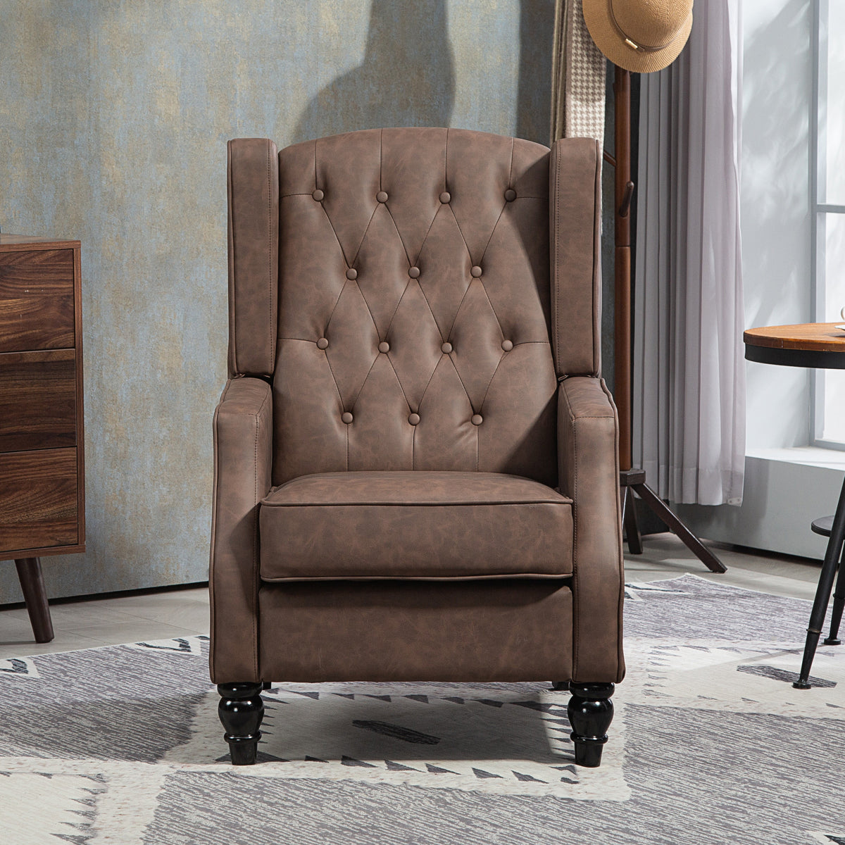 Sillón auxiliar de cuero sintético con relleno grueso — caqui