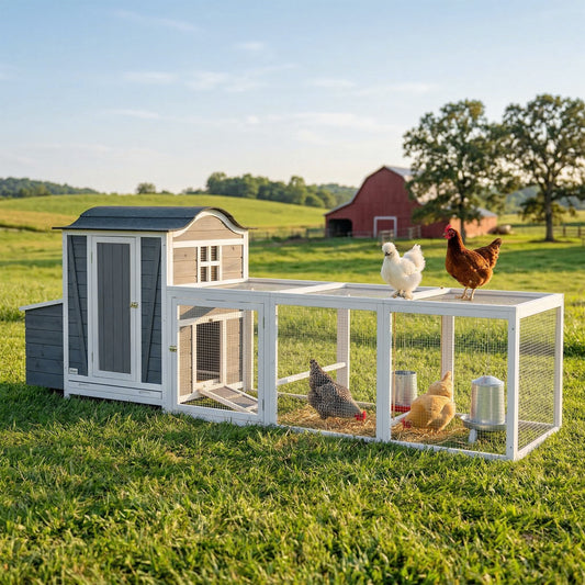 Wooden chicken coop with run and waterproof roof