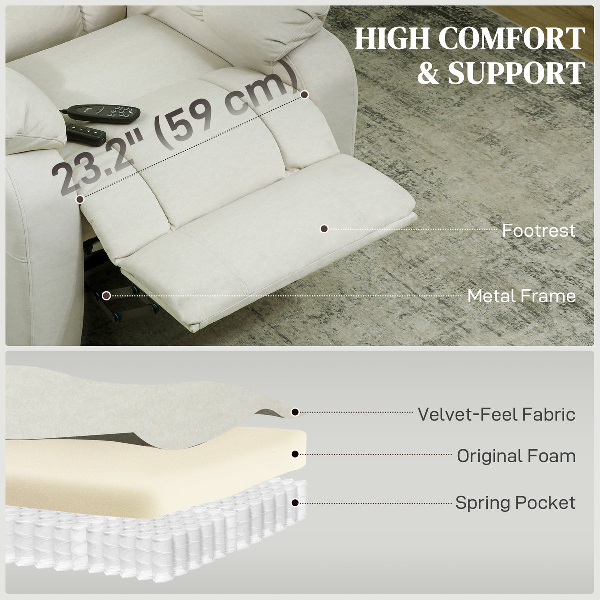 Power Massage Reclining Chair in Velvet
