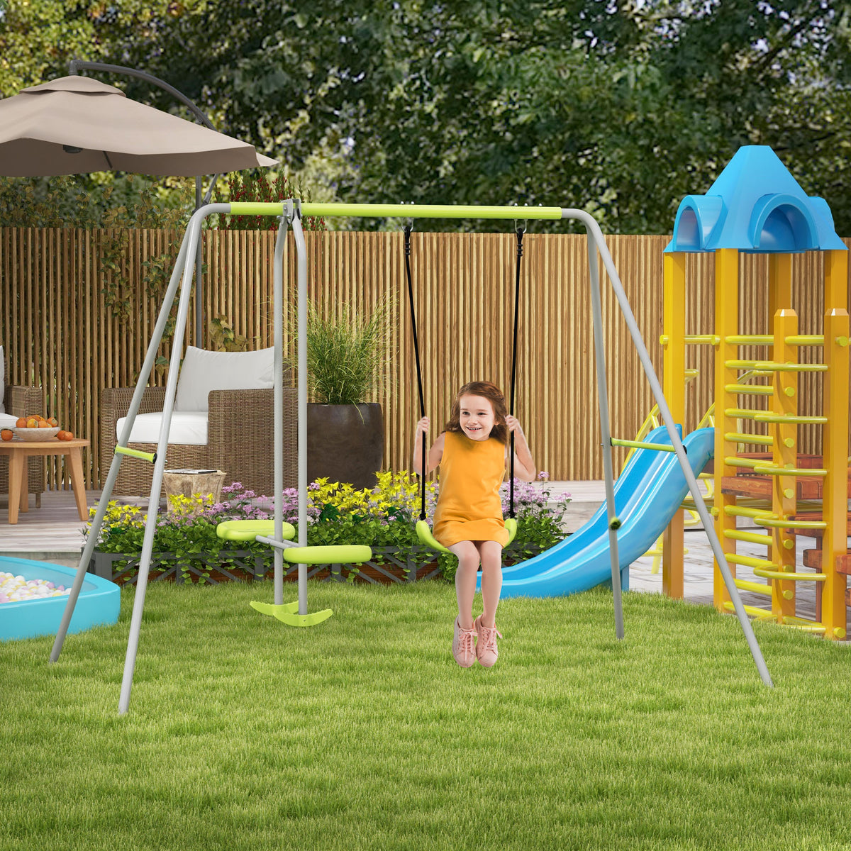 Conjunto de columpio exterior de metal para niños