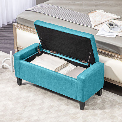 Tufted Linen Storage Ottoman Bench