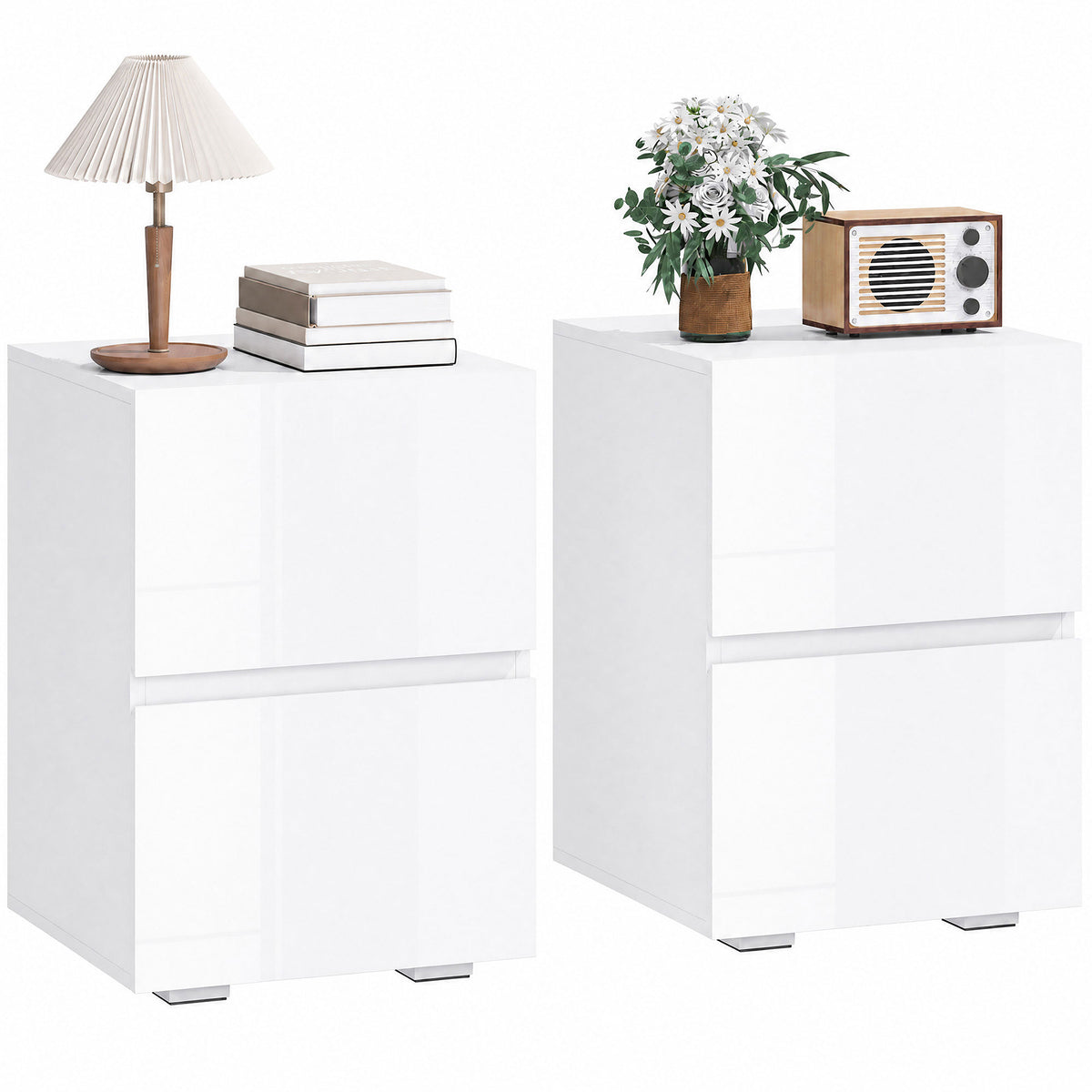 Modern Nightstand 2-Drawer Bedside Table — Set of 2