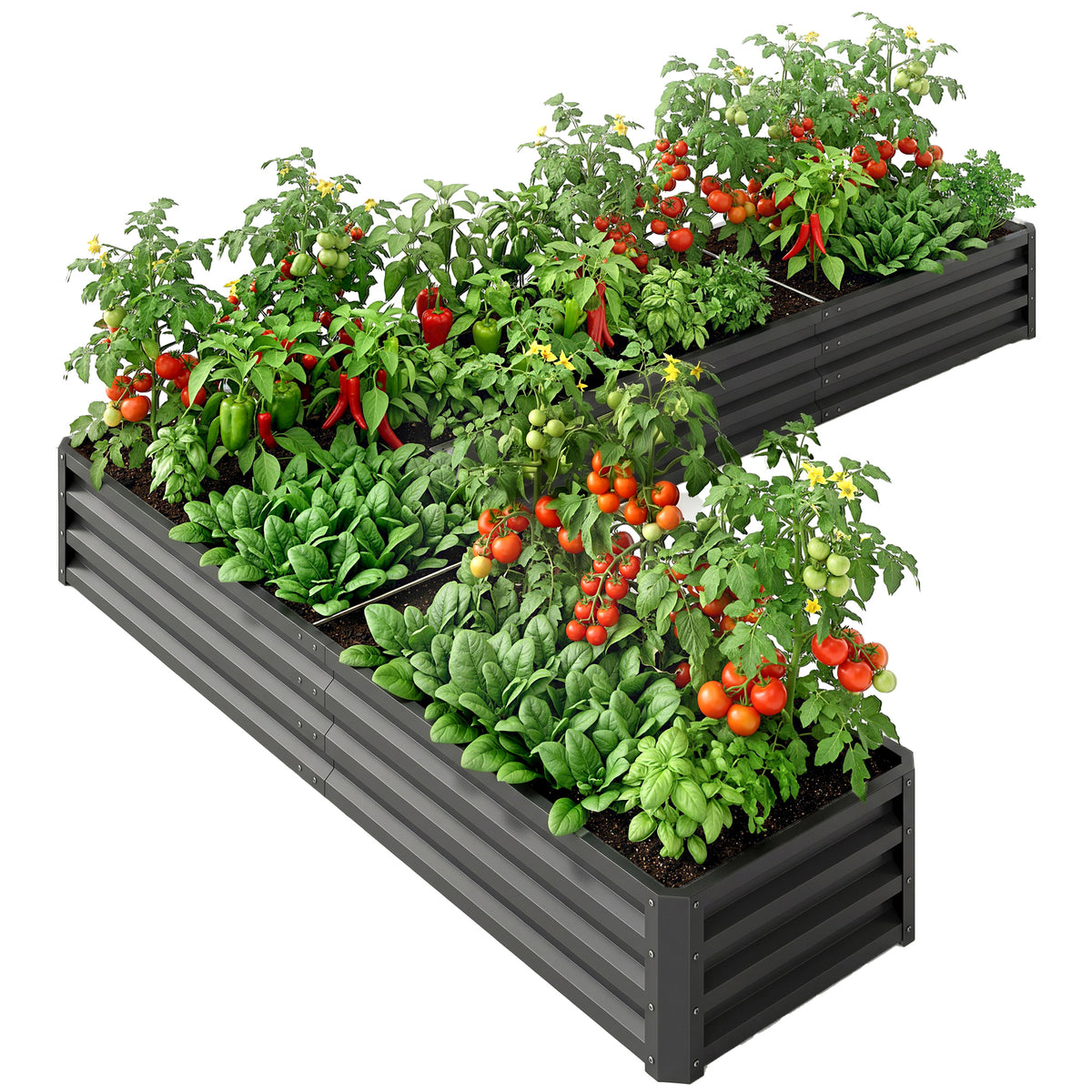 L-Shaped Raised Garden Bed 208 cm Galvanized Steel