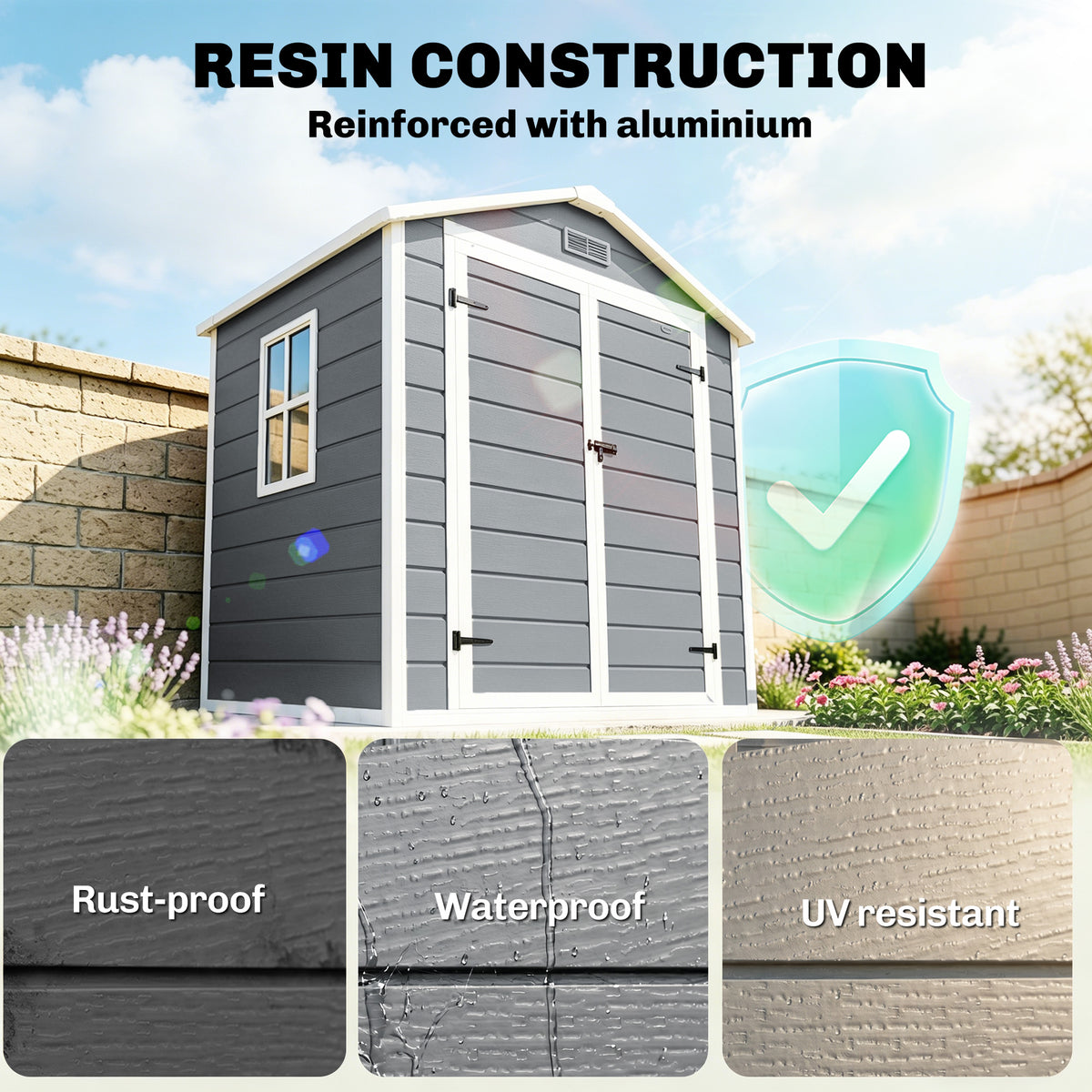 Plastic Garden Shed with Double Doors and Lock
