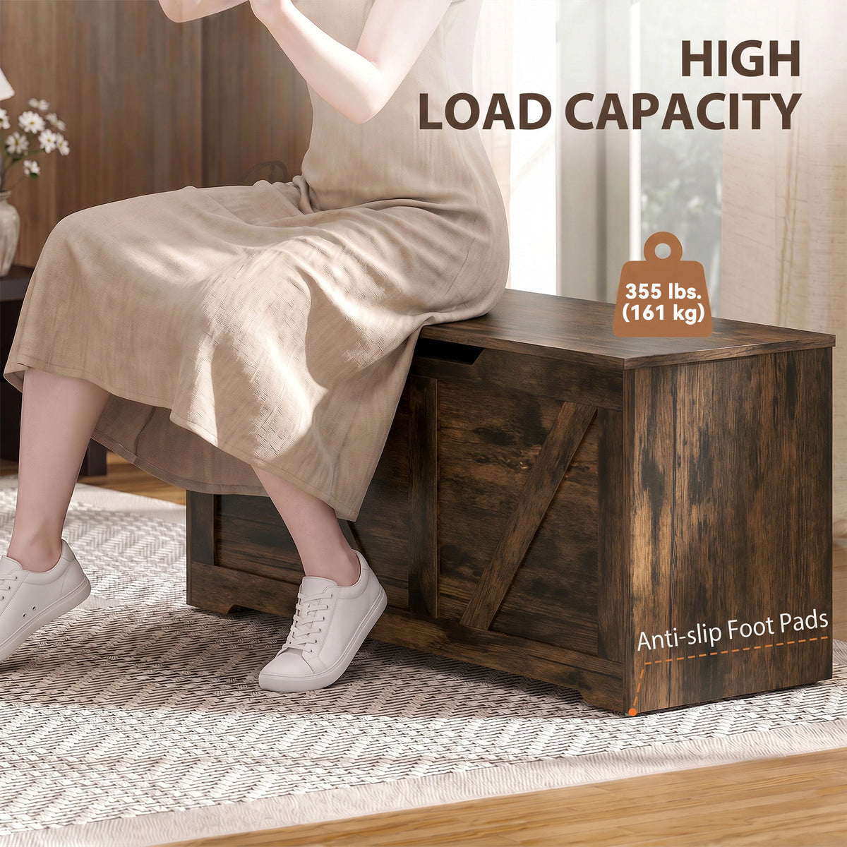 Rustic storage chest with safety hinges 100 cm