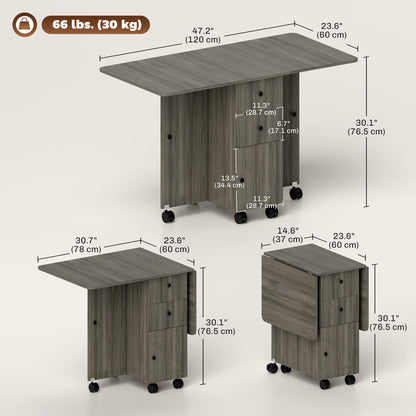 Mesa de comedor plegable y abatible con almacenamiento y ruedas