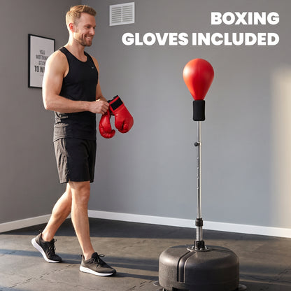 Saco de boxeo con soporte ajustable y guantes