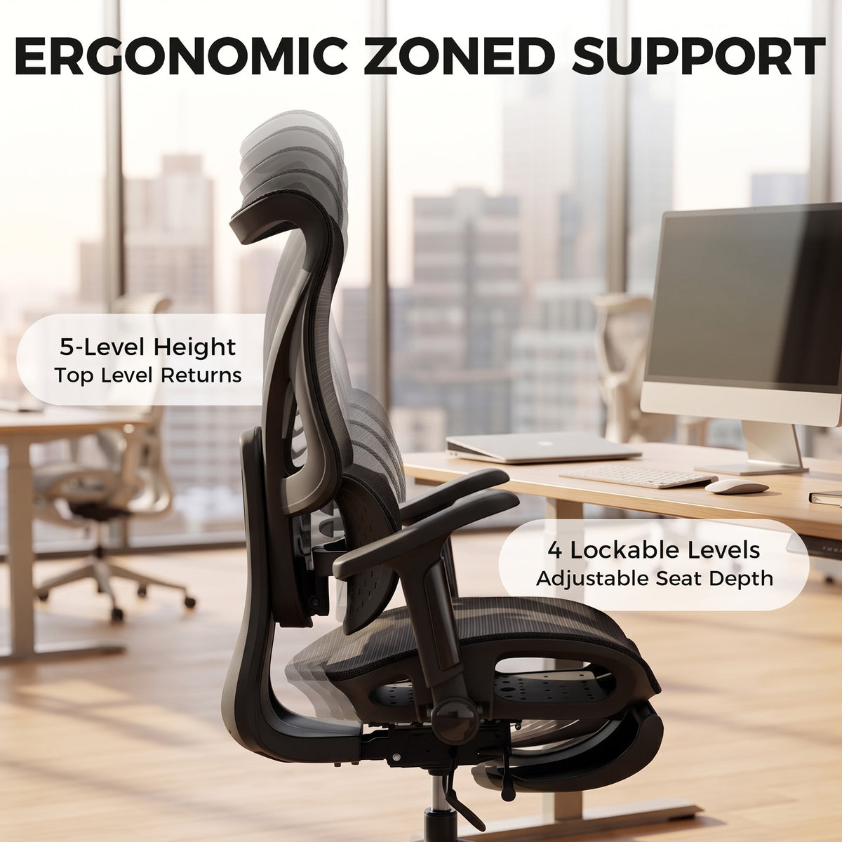 Silla de oficina ergonómica de malla con reposapiés