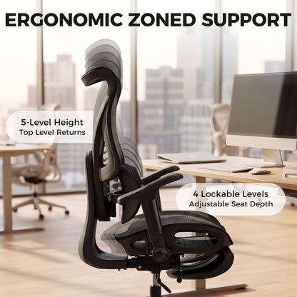 Silla de oficina ergonómica de malla con reposapiés