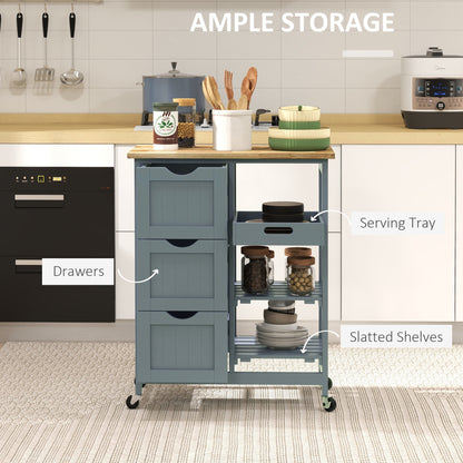 Rolling kitchen cart with wood top and drawers