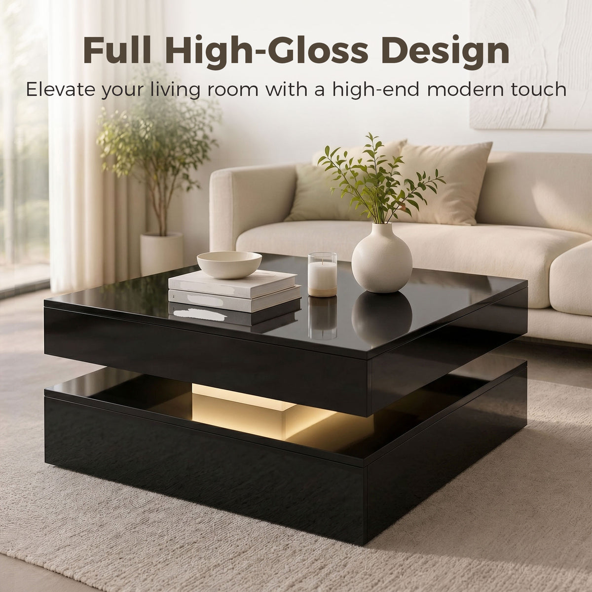 2-Tier LED Coffee Table High Gloss