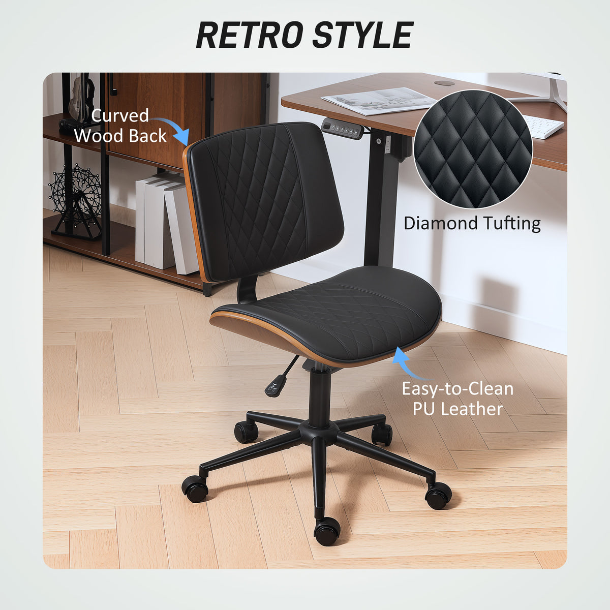 Silla de oficina sin reposabrazos de cuero sintético