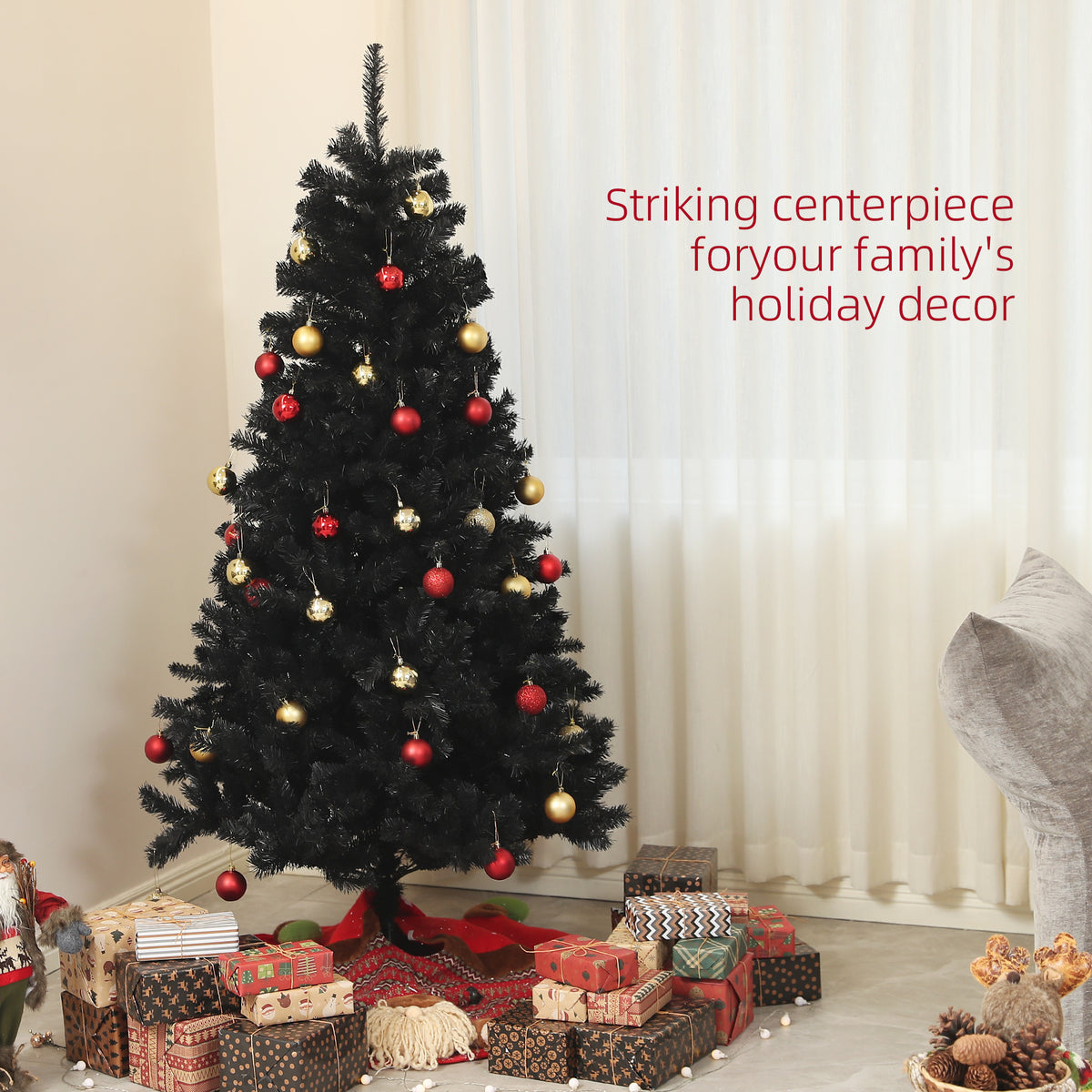 Black Flocked Artificial Christmas Tree 180 cm