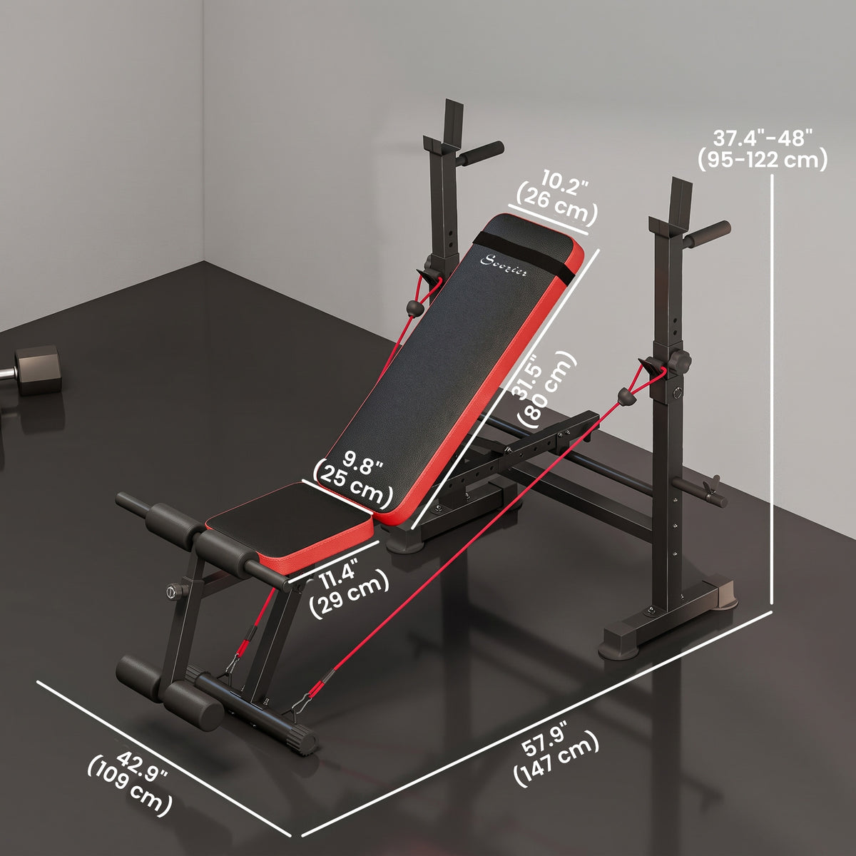 Banco de musculación regulable con soporte para press de banca