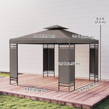 Double Roof Gazebo with Screen Panels and Metal Frame